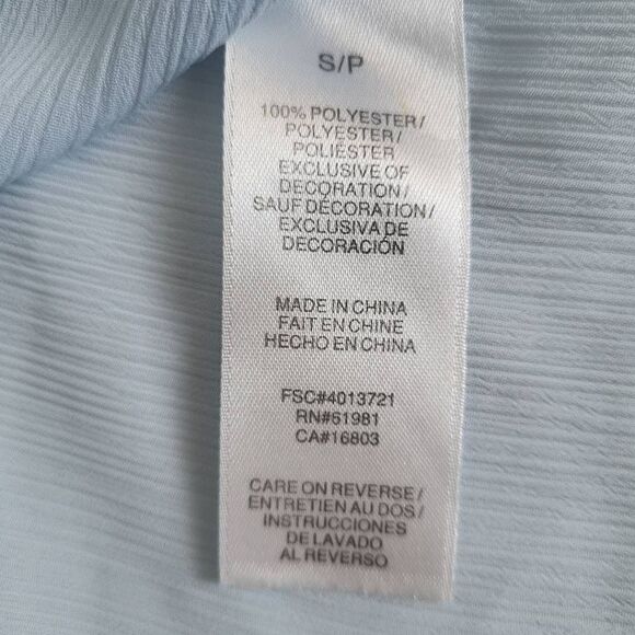 Signature Collection Womens Small Top Blue Embroidered Tie Neck 3/4 Sleeves Boho - Picture 5 of 7